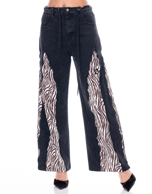 Zebra Print Denim Pants