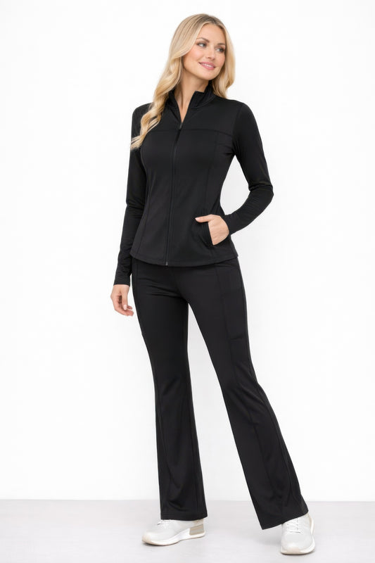Activewear High Waist Pants And Zip Up Jacket Set