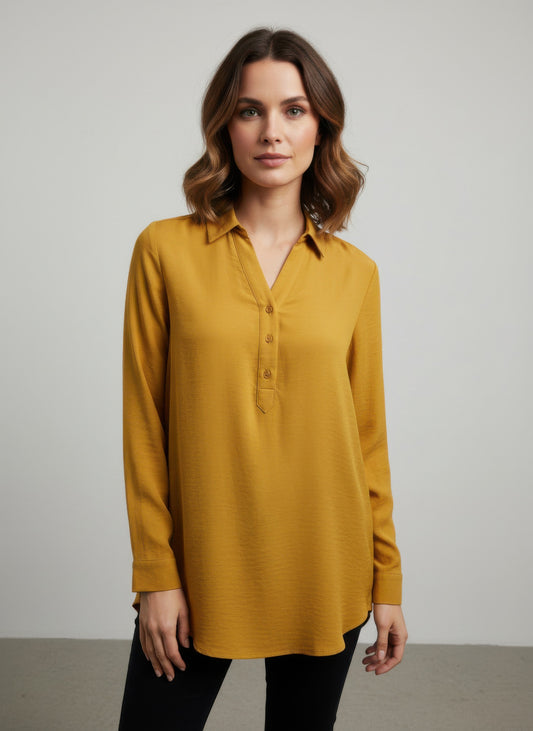 Ninety Solid Long Sleeve Blouse