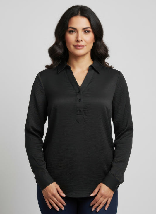 Ninety Solid Long Sleeve Blouse