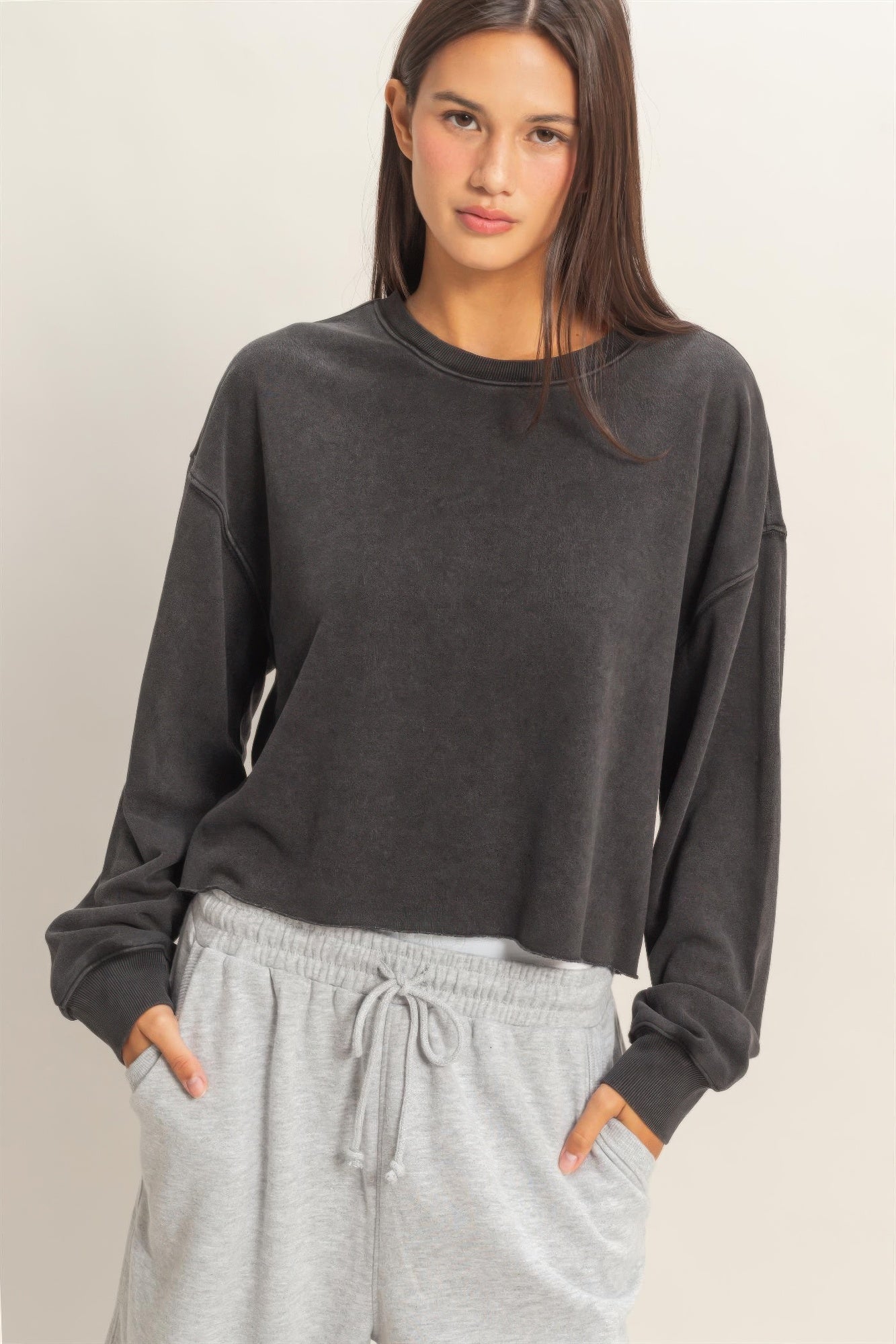 Cropped Mineral Wash Sweatshirt