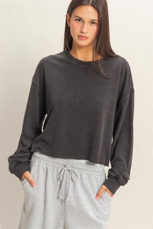 Cropped Mineral Wash Sweatshirt