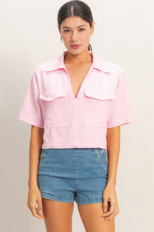 Collared V-neck Top
