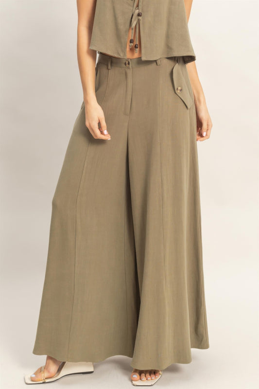 Wide-leg Flap Pocket Pants