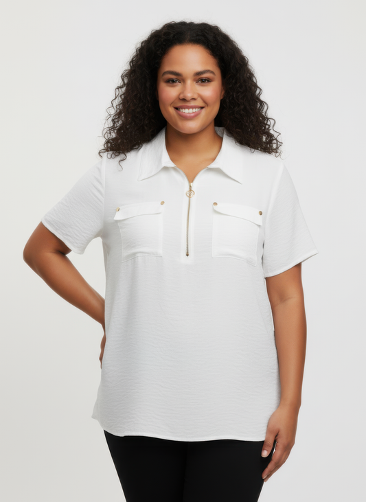 Zip-front Collared Utility Knit Top