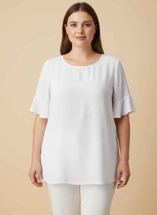 Textured Ruffle Sleeve Short Sleeve Top