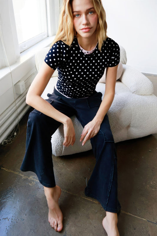 Polka Dot Short Sleeve Crew Neck Top