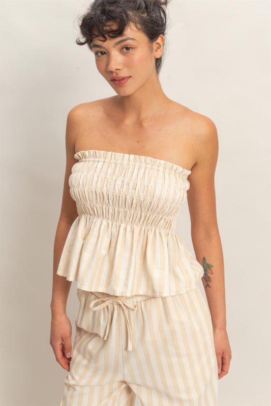 Striped Strapless Smocked Bandeau Top