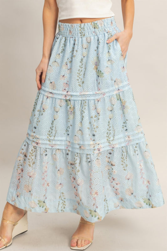 Floral Smocked Waist Skirt