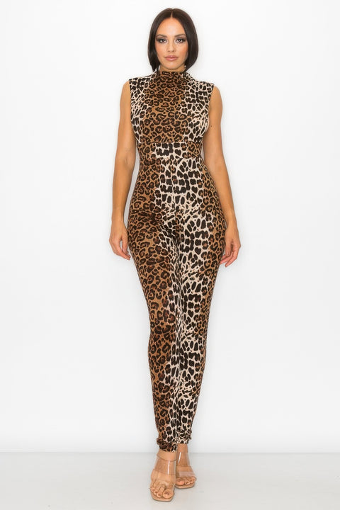Animal Open Side Detail Skinny Jumpsuit
