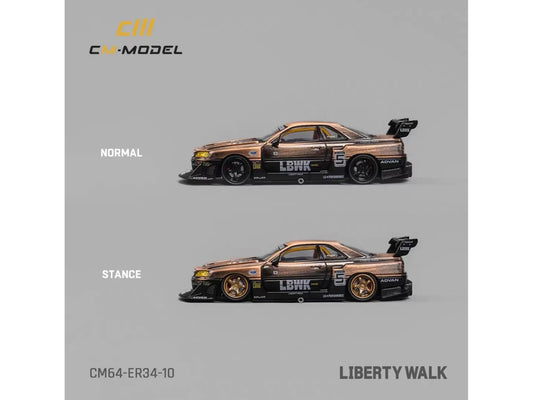 CM Models Nissan Skyline LB-ER34 "Super Silhouette" RHD (Right Hand Drive) #5 Brushed Bronze and Black with Extra Wheels 1/64 Diecast Model Car by CM Models
