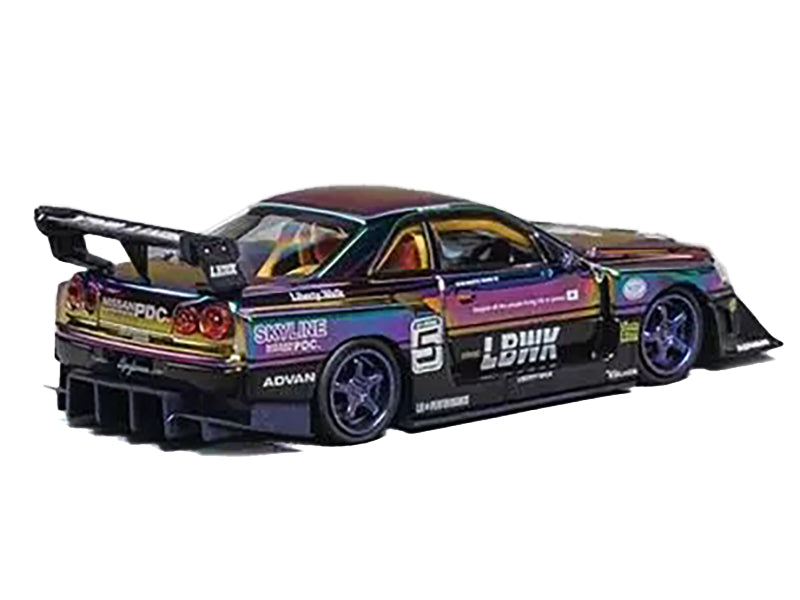CM Models Nissan Skyline LB-ER34 "Super Silhouette" RHD (Right Hand Drive) #5 Chameleon Metallic with Extra Wheels 1/64 Diecast Model Car by CM Models