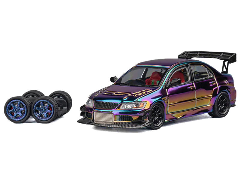 CM Models Mitsubishi Lancer Evolution IX RHD (Right Hand Drive) Chameleon Chrome with Extra Wheels 1/64 Diecast Model Car by CM Models