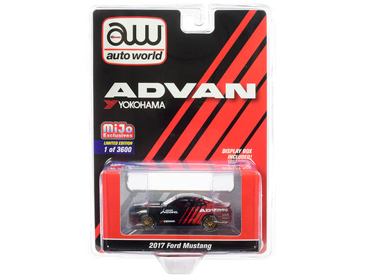 Autoworld 2017 Ford Mustang "ADVAN Yokohama" Red and Black Limited Edition to 3600 pieces Worldwide 1/64 Diecast Model Car by Auto World