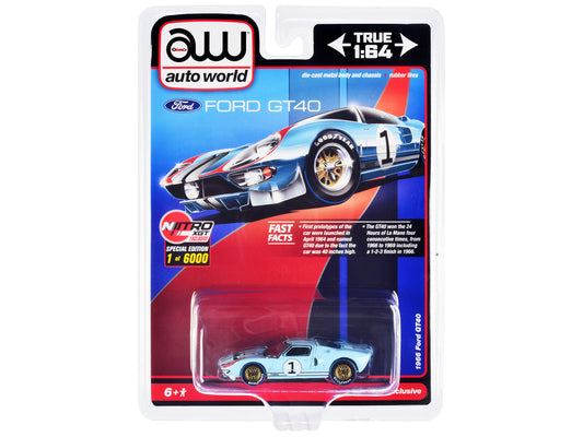 Autoworld 1966 Ford GT40 RHD (Right Hand Drive) #1 Light Blue with Stripes Limited Edition to 6000 pieces Worldwide 1/64 Diecast Model Car by Auto World
