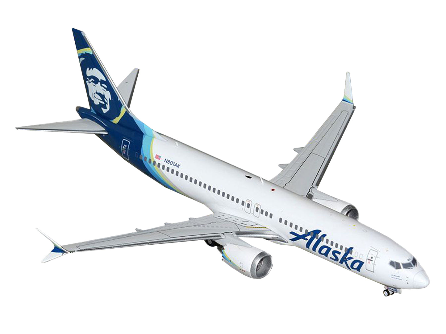 GeminiJets Boeing 737 MAX 8 Commercial Aircraft "Alaska Airlines" (N801AK) White with Blue Tail "Gemini 200" Series 1/200 Diecast Model Airplane by GeminiJets
