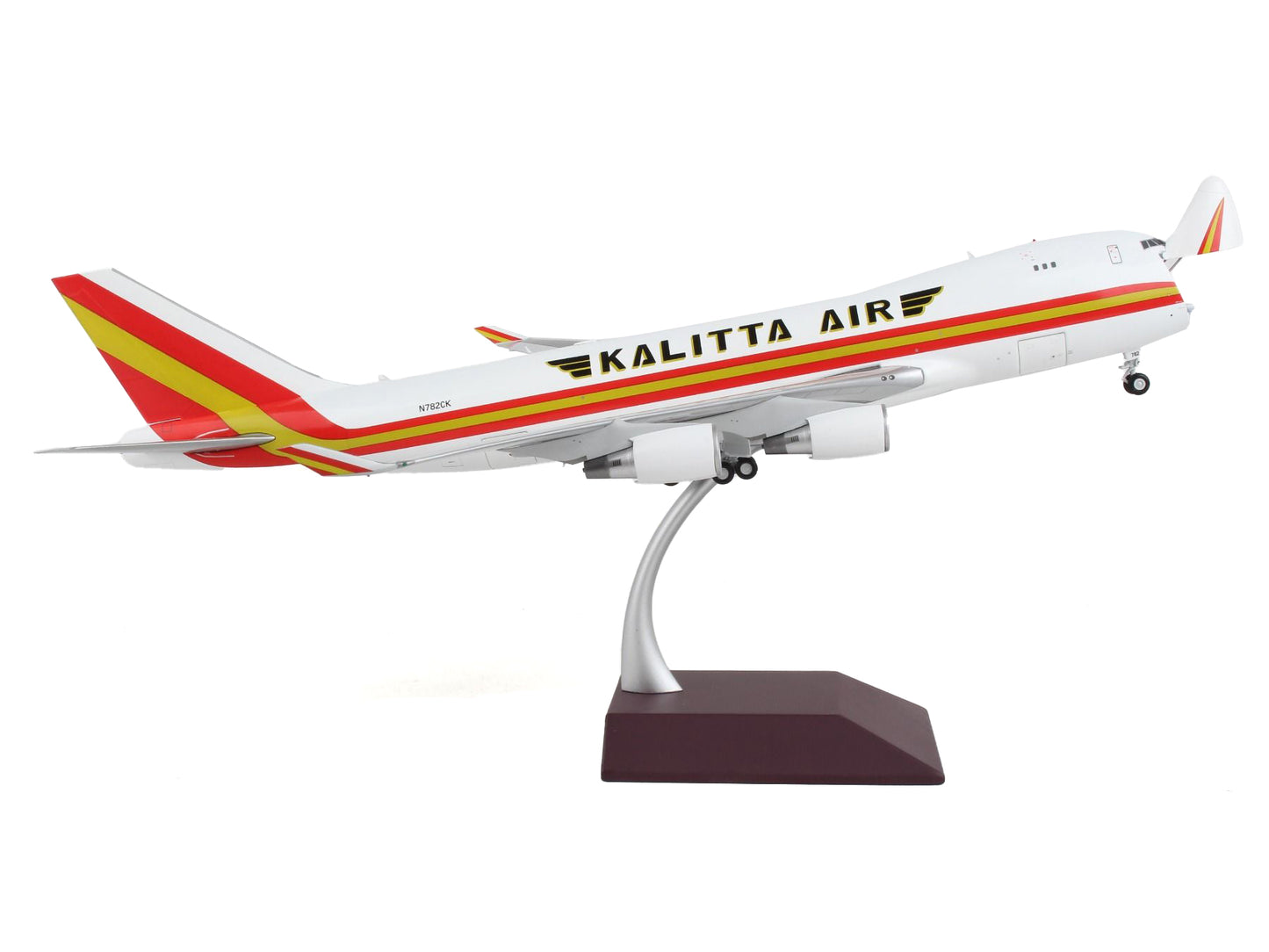 GeminiJets Boeing 747-400F Commercial Aircraft "Kalitta Air" White with Stripes "Gemini 200 - Interactive" Series 1/200 Diecast Model Airplane by GeminiJets