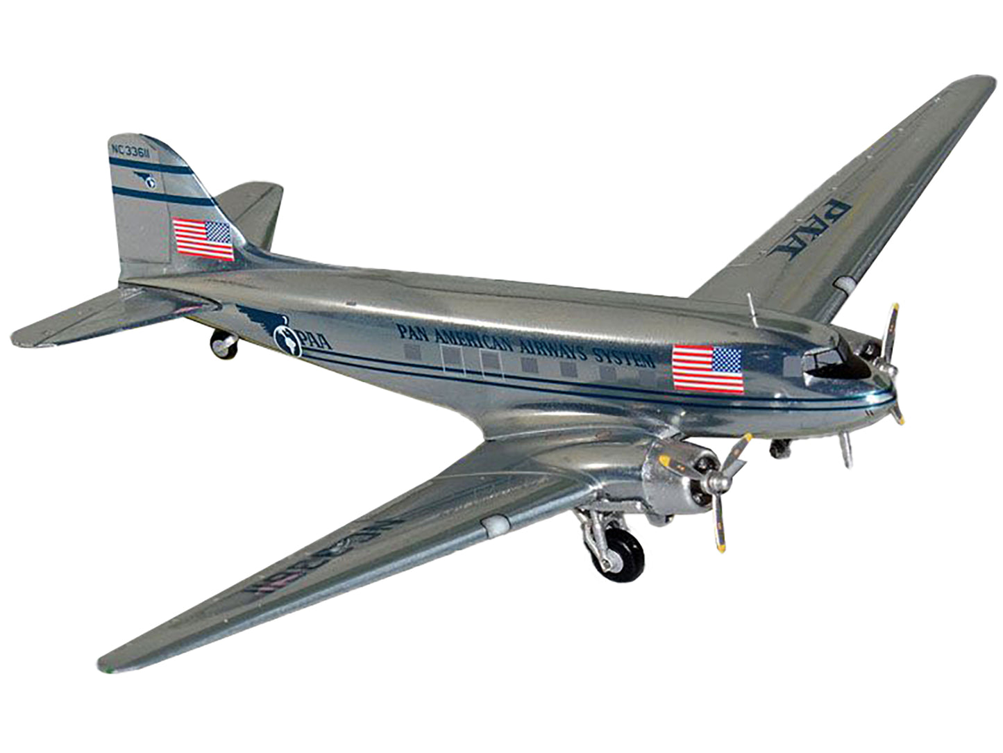 GeminiJets Douglas DC-3 Commercial Aircraft "Pan American Airways" (NC33611) Polished Metal Finish "Gemini 200" Series 1/200 Diecast Model Airplane by GeminiJets
