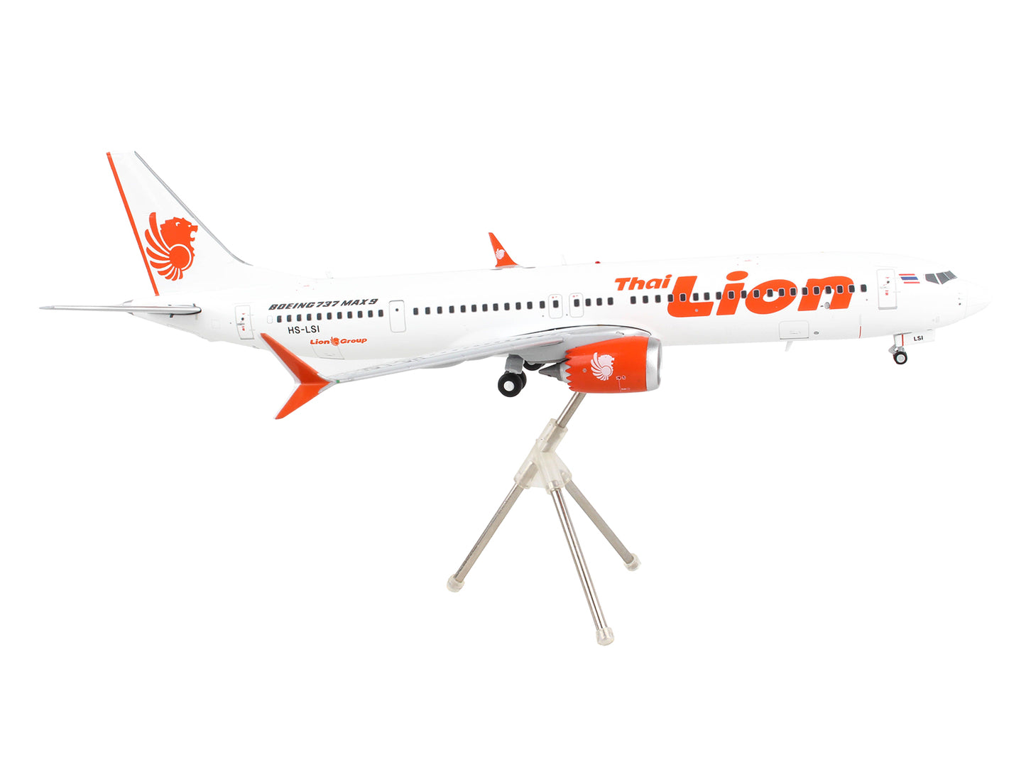 GeminiJets Boeing 737 MAX 9 Commercial Aircraft "Thai Lion Air" White with Orange Tail Graphics "Gemini 200" Series 1/200 Diecast Model Airplane by GeminiJets