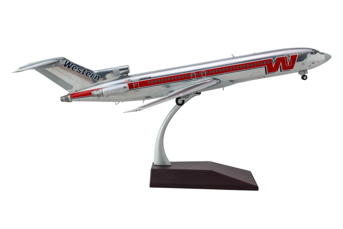 GeminiJets Boeing 727-200 Commercial Aircraft "Western Airlines" (N2805W) Silver with Red Stripes "Gemini 200" Series 1/200 Diecast Model Airplane by GeminiJets
