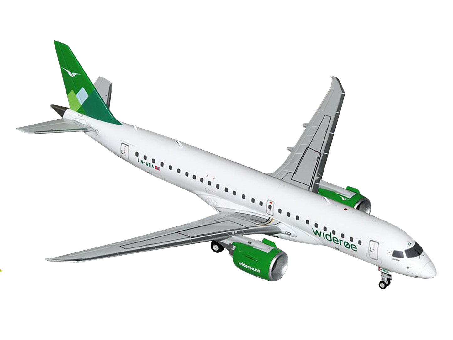 GeminiJets Embraer E190-E2 Commercial Aircraft "Wideroe" (LN-WEA) White with Green Tail "Gemini 200" Series 1/200 Diecast Model Airplane by GeminiJets