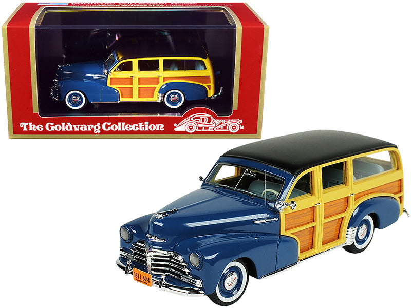 Goldvarg Collection 1948 Chevrolet Fleetmaster Woodie Station Wagon Como Blue with Black Top Limited Edition to 240 pieces Worldwide 1/43 Model Car by Goldvarg Collection