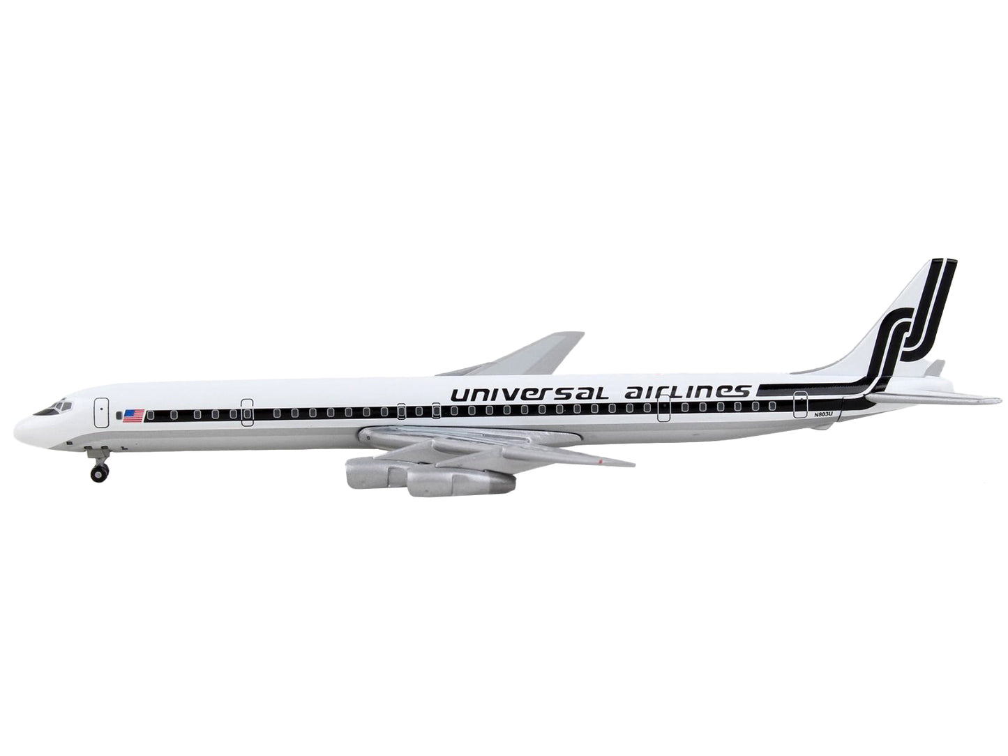 GeminiJets Douglas DC-8-61 Commercial Aircraft "Universal Airlines" White with Black Stripes 1/400 Diecast Model Airplane by GeminiJets