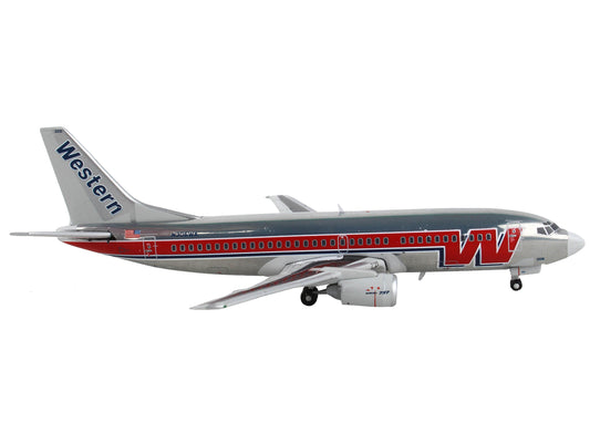 GeminiJets Boeing 737-300 Commercial Aircraft "Western Airlines" Silver with Red Stripes 1/400 Diecast Model Airplane by GeminiJets