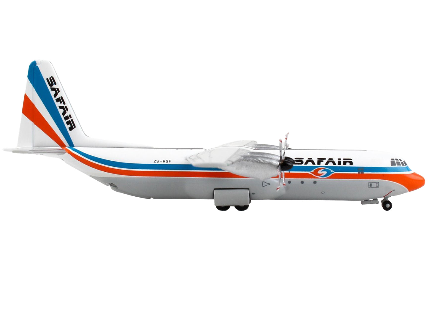 GeminiJets Lockheed L-100-30 Commercial Aircraft "Safair" White with Blue and Orange Stripes 1/400 Diecast Model Airplane by GeminiJets