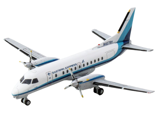 GeminiJets Saab 340B Commercial Aircraft "Eastern Express" (N407BH) White with Blue Stripes 1/400 Diecast Model Airplane by GeminiJets