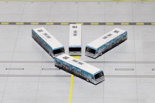 GeminiJets Cobus 3000 Passenger Bus White and Blue with Graphics "US Airways Shuttle Bus - Greener Transit" 4 Piece Set 1/400 Diecast Models by GeminiJets