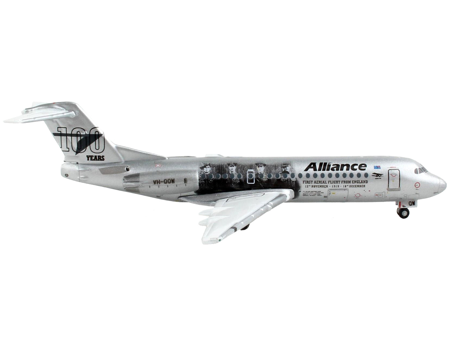 GeminiJets Fokker F70 Commercial Aircraft "Alliance Airlines - 100 Years First Flight from England" Silver Metallic 1/400 Diecast Model Airplane by GeminiJets