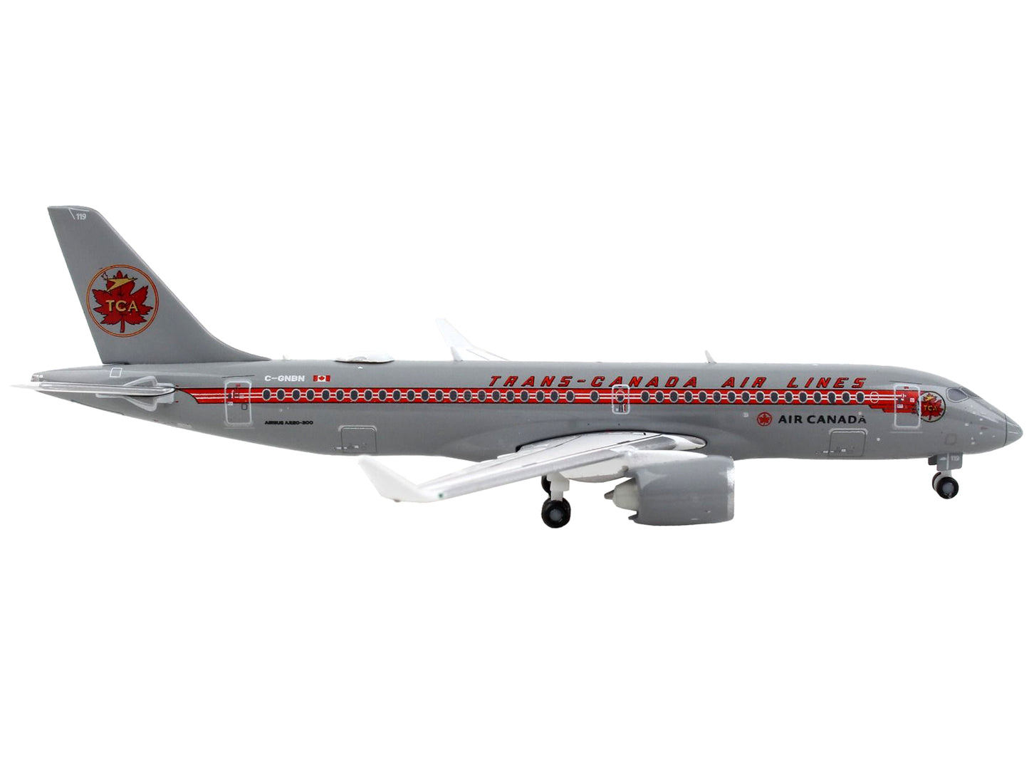 GeminiJets Airbus A220-300 Commercial Aircraft "Trans-Canada Air Lines - Air Canada" Gray with Red Stripes 1/400 Diecast Model Airplane by GeminiJets