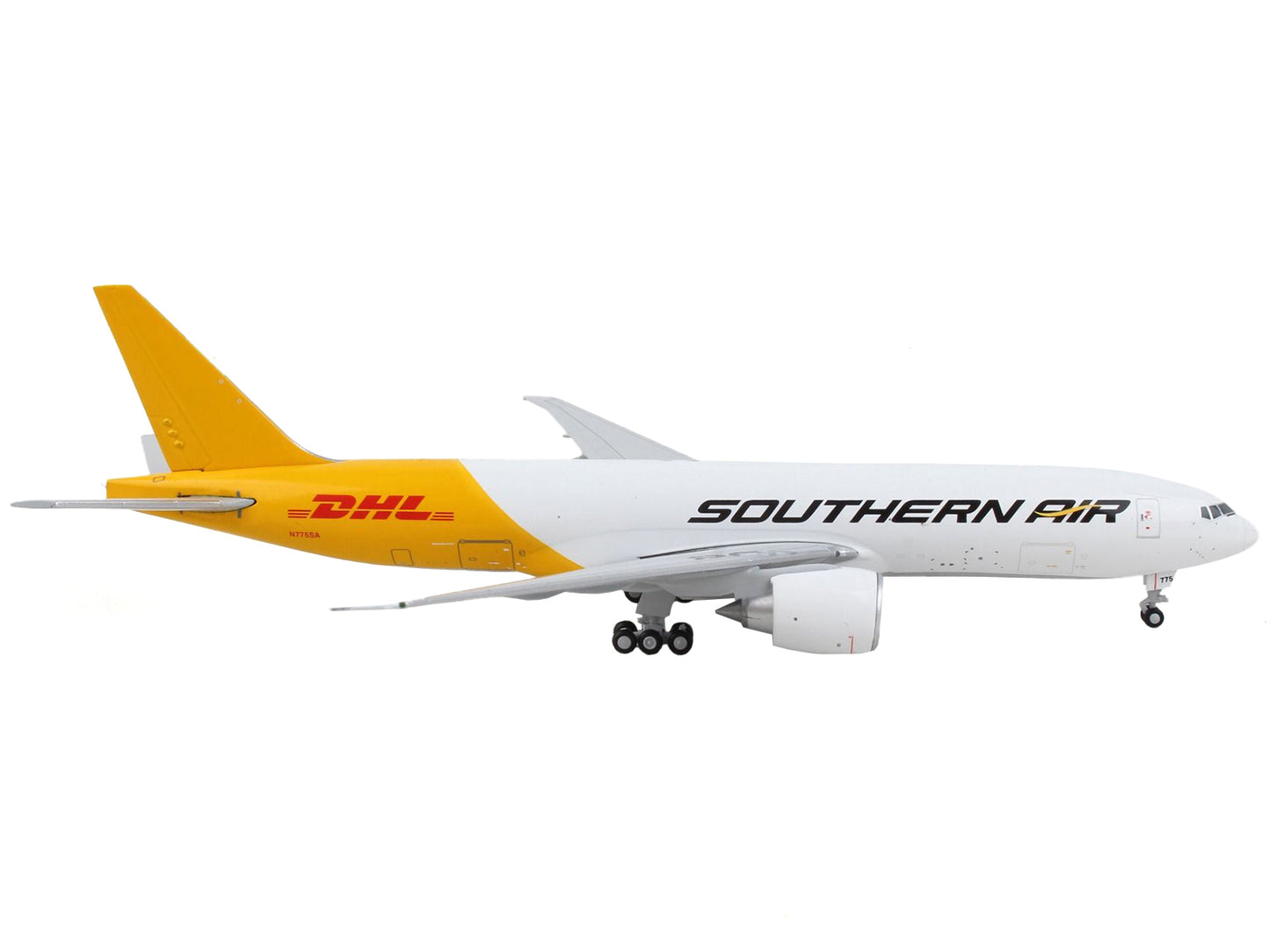 GeminiJets Boeing 777F Commercial Aircraft "Southern Air - DHL" White and Yellow 1/400 Diecast Model Airplane by GeminiJets