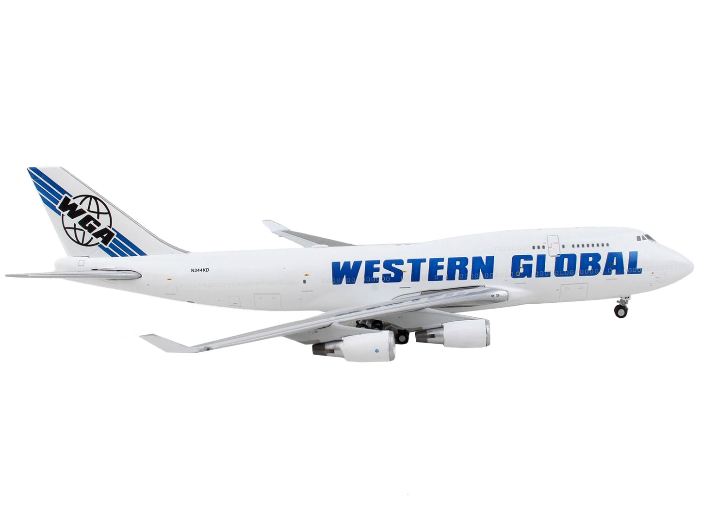 GeminiJets Boeing 747-400F Commercial Aircraft "Western Global" White with Blue Tail Stripes 1/400 Diecast Model Airplane by GeminiJets