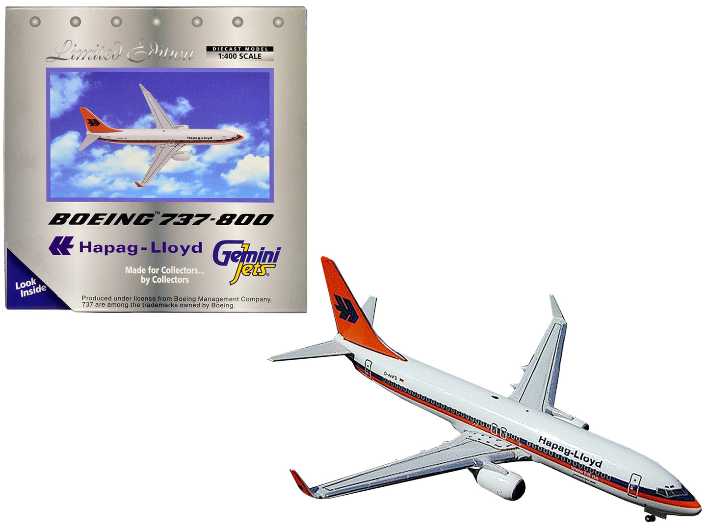 GeminiJets Boeing 737-800 Commercial Aircraft "Hapag-Lloyd" White with Orange and Blue Stripes 1/400 Diecast Model Airplane by GeminiJets
