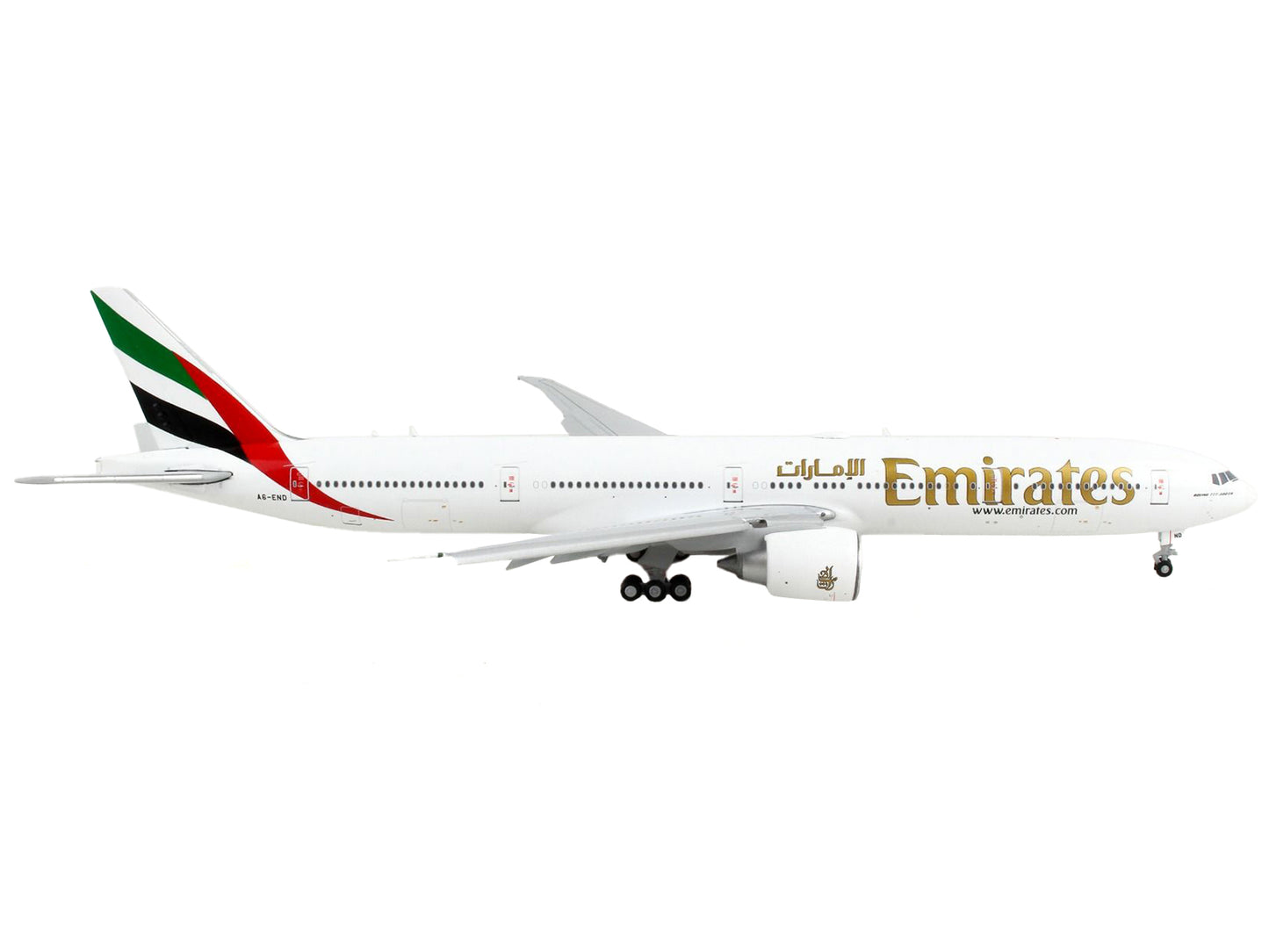 GeminiJets Boeing 777-300ER Commercial Aircraft with Flaps Down "Emirates Airlines" White with Striped Tail 1/400 Diecast Model Airplane by GeminiJets