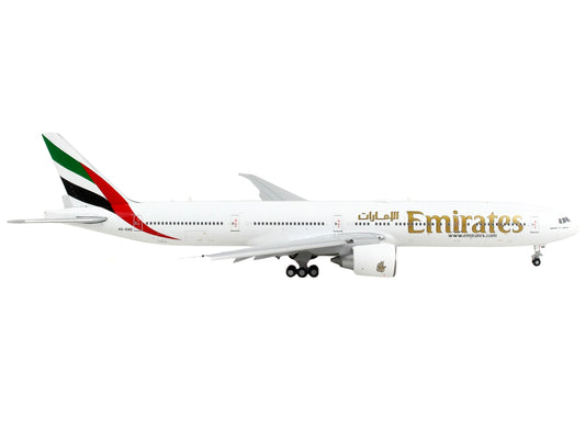 GeminiJets Boeing 777-300ER Commercial Aircraft with Flaps Down "Emirates Airlines" White with Striped Tail 1/400 Diecast Model Airplane by GeminiJets