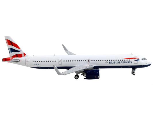 GeminiJets Airbus A321neo Commercial Aircraft "British Airways" White with Tail Stripes 1/400 Diecast Model Airplane by GeminiJets