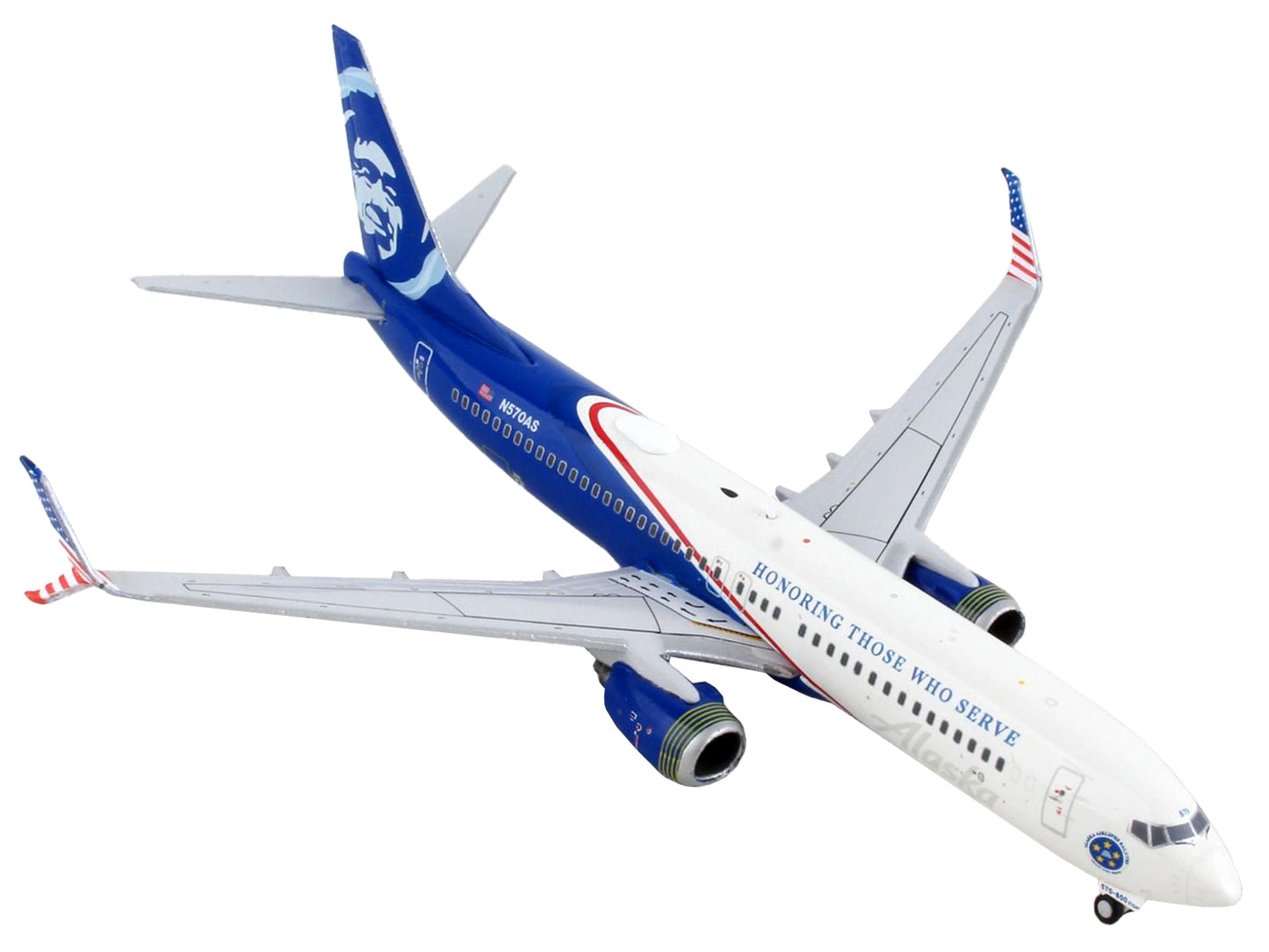GeminiJets Boeing 737-800 Commercial Aircraft "Alaska Airlines - Honoring Those Who Serve" White and Blue 1/400 Diecast Model Airplane by GeminiJets