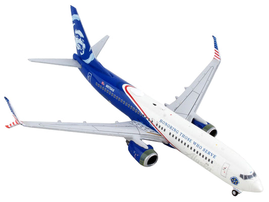 GeminiJets Boeing 737-800 Commercial Aircraft "Alaska Airlines - Honoring Those Who Serve" White and Blue 1/400 Diecast Model Airplane by GeminiJets