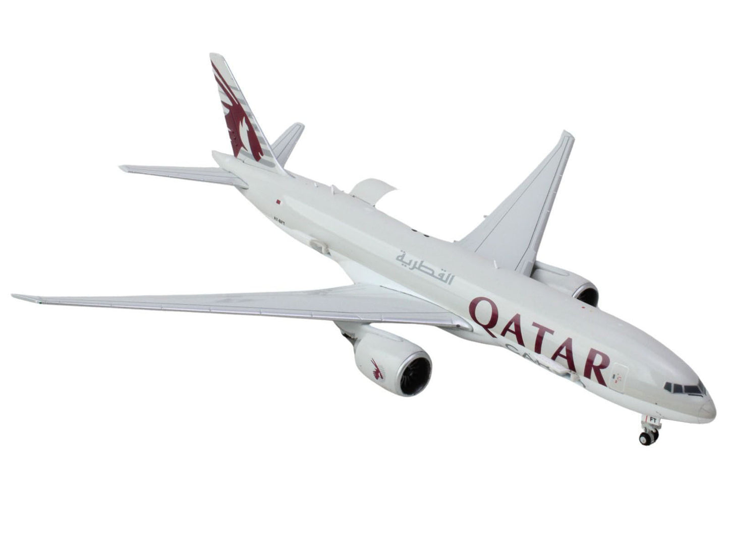GeminiJets Boeing 777F Commercial Aircraft "Qatar Airways" (A7-BFT) Gray with Tail Graphics "Interactive Series" 1/400 Diecast Model Airplane by GeminiJets