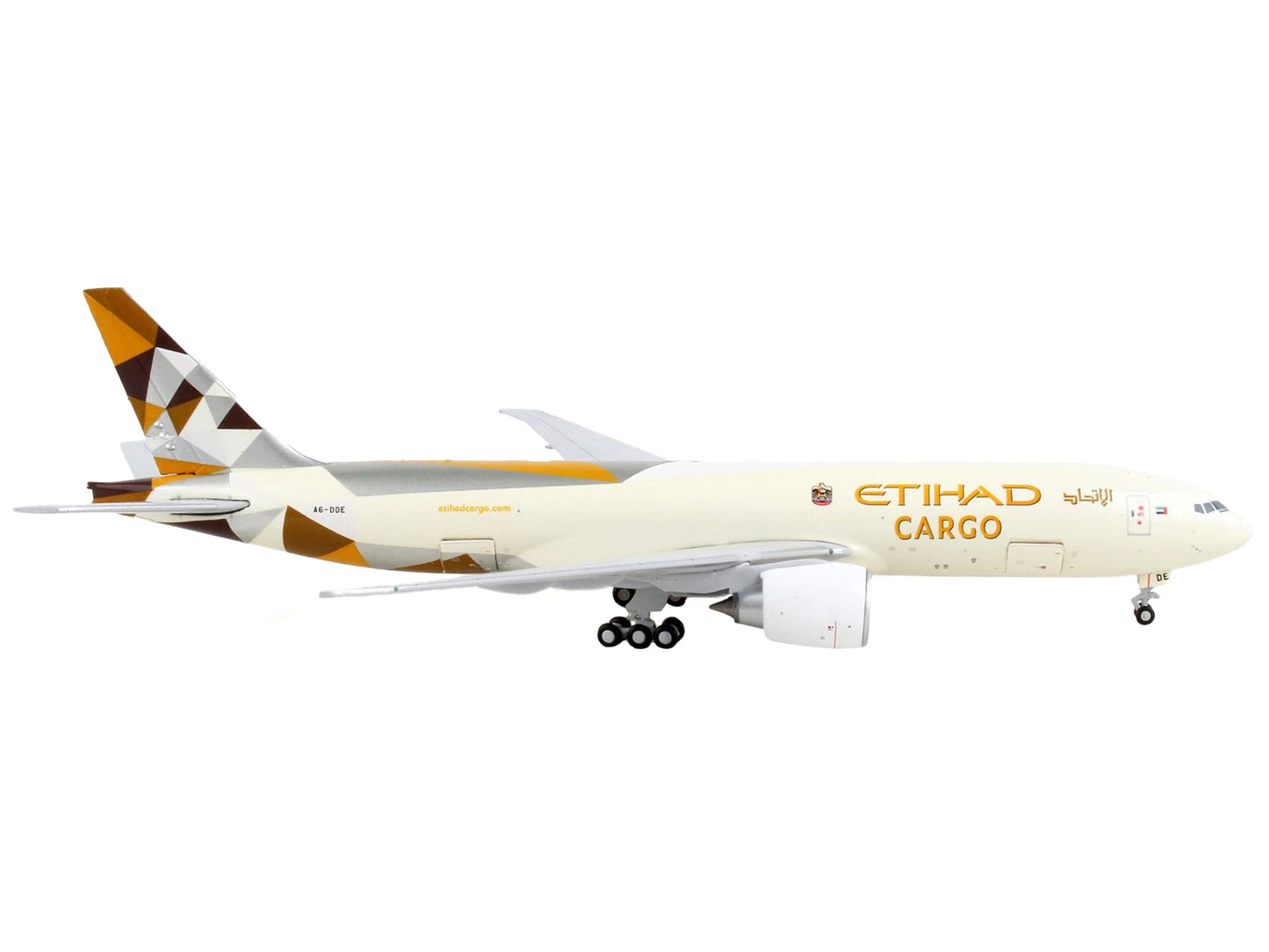 GeminiJets Boeing 777F Commercial Aircraft "Etihad Cargo" Beige with Graphics "Interactive Series" 1/400 Diecast Model Airplane by GeminiJets