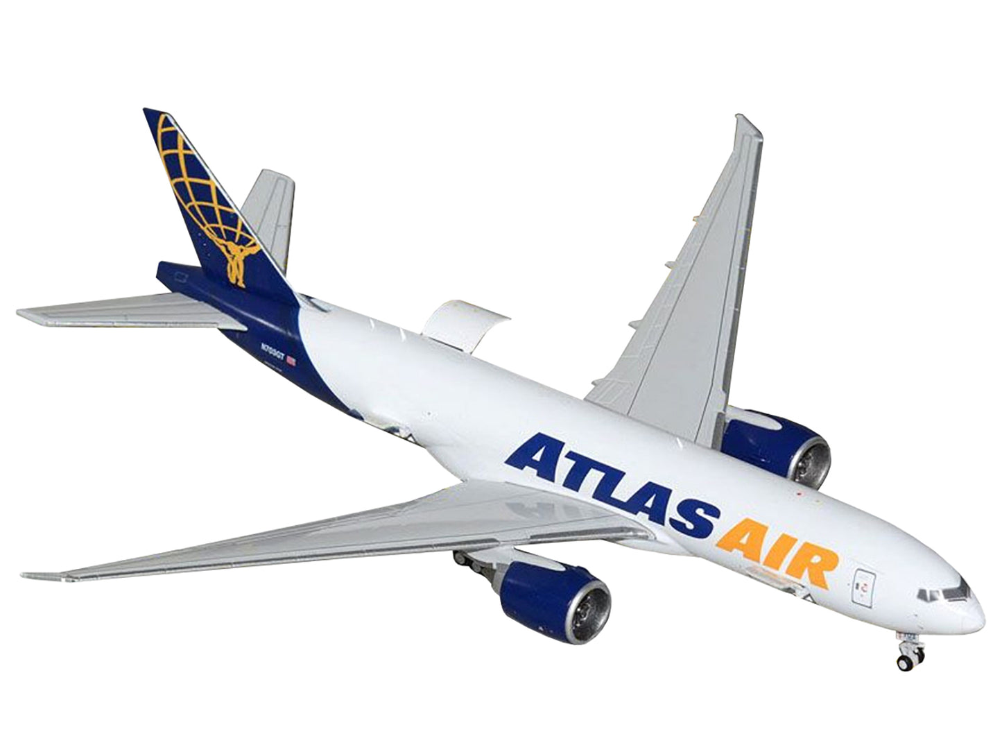 GeminiJets Boeing 777-200LRF Commercial Aircraft "Atlas Air" (N703GT) White with Blue Tail "Interactive Series" 1/400 Diecast Model Airplane by GeminiJets