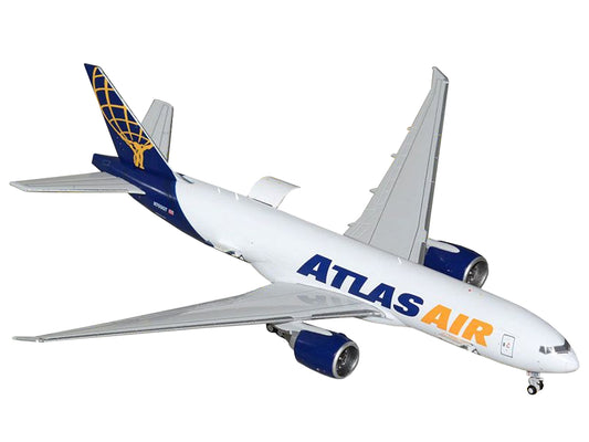 GeminiJets Boeing 777-200LRF Commercial Aircraft "Atlas Air" (N703GT) White with Blue Tail "Interactive Series" 1/400 Diecast Model Airplane by GeminiJets