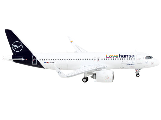 GeminiJets Airbus A320neo Commercial Aircraft "Lufthansa - Lovehansa" White with Dark Blue Tail 1/400 Diecast Model Airplane by GeminiJets