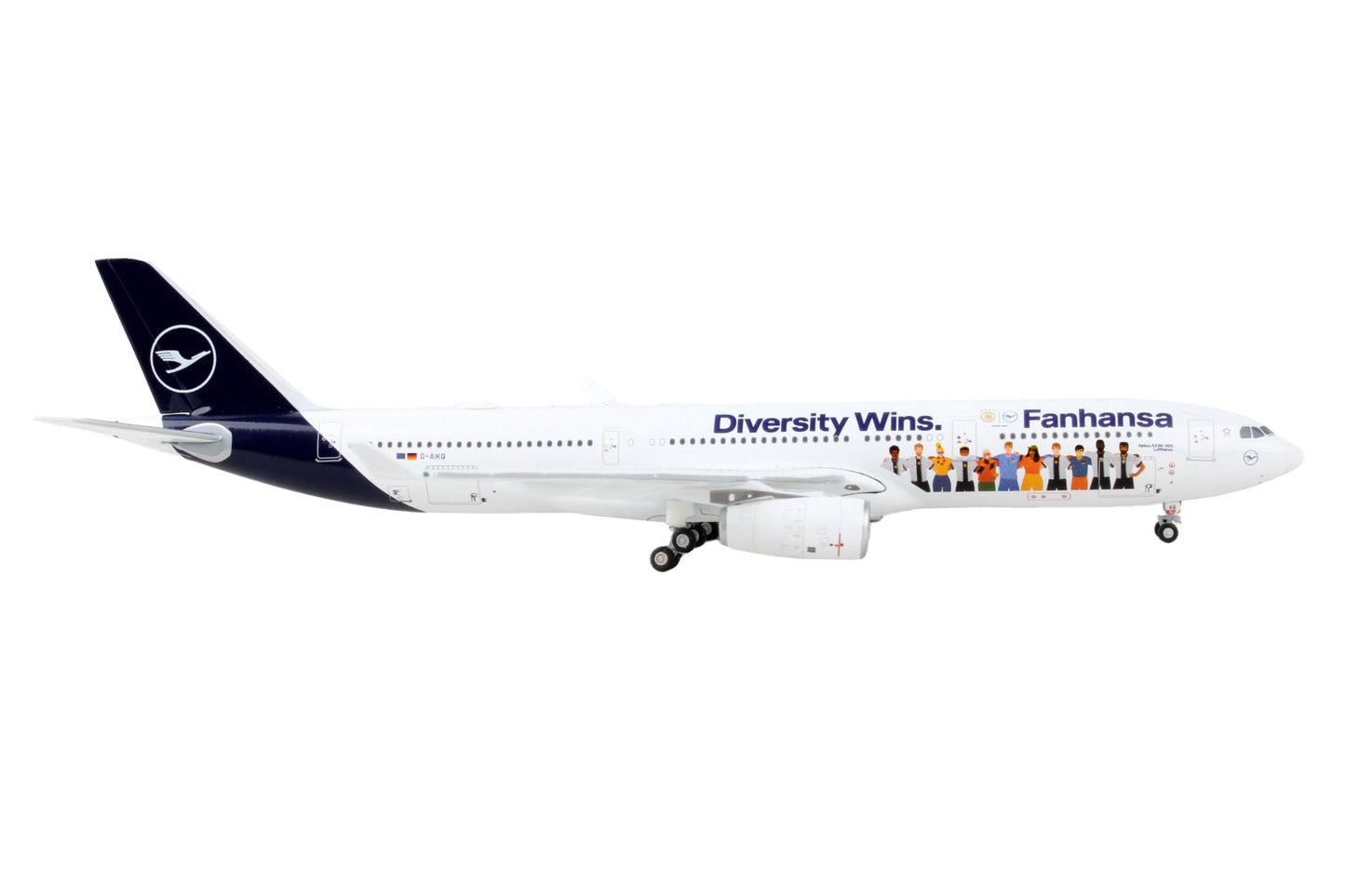 GeminiJets Airbus A330-300 Commercial Aircraft "Lufthansa - Fanhansa Diversity Wins" White with Blue Tail 1/400 Diecast Model Airplane by GeminiJets