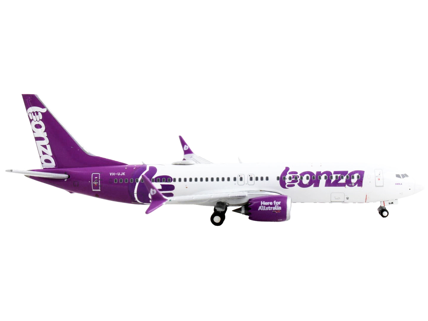 GeminiJets Boeing 737 MAX 8 Commercial Aircraft "Bonza Aviation" White and Purple 1/400 Diecast Model Airplane by GeminiJets