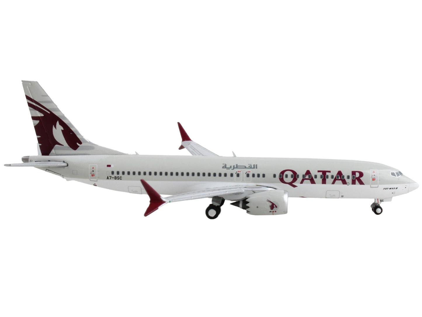 GeminiJets Boeing 737 MAX 8 Commercial Aircraft "Qatar Airways" Gray with Tail Graphics 1/400 Diecast Model Airplane by GeminiJets