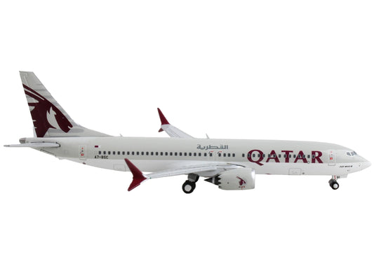 GeminiJets Boeing 737 MAX 8 Commercial Aircraft "Qatar Airways" Gray with Tail Graphics 1/400 Diecast Model Airplane by GeminiJets